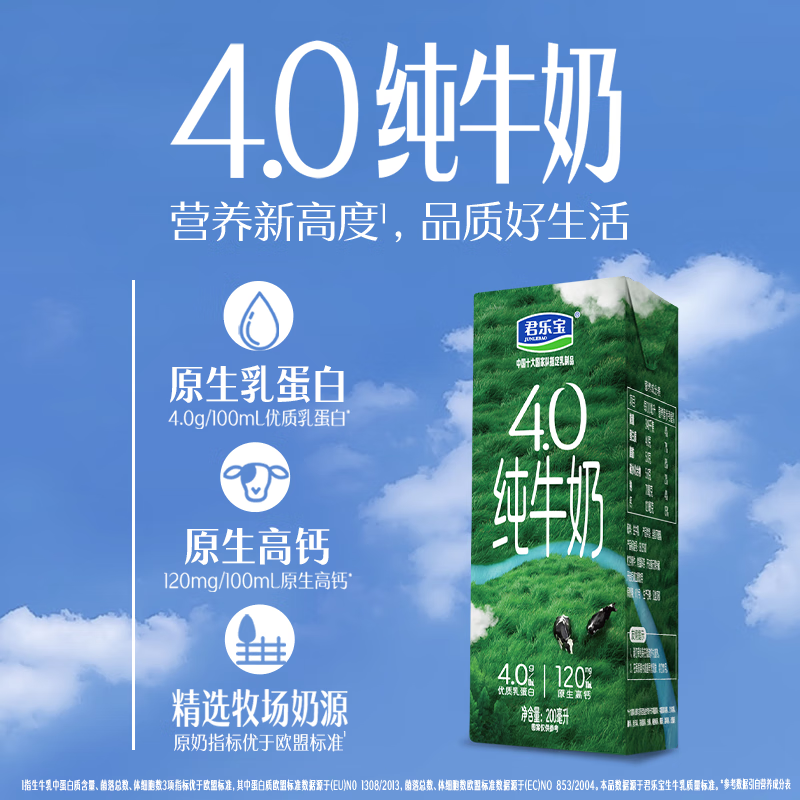 详细阅读:自营君乐宝4.0纯牛奶200mL*24瓶低至2元/瓶 自营君乐宝4.0纯牛奶200mL*24瓶低至2元/瓶